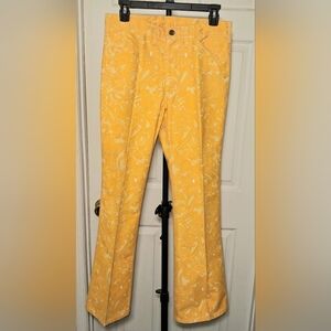 Vintage 70s Lee Prest Paisley Flare Pants Yellow USA Made 30x29 Bell Bottoms